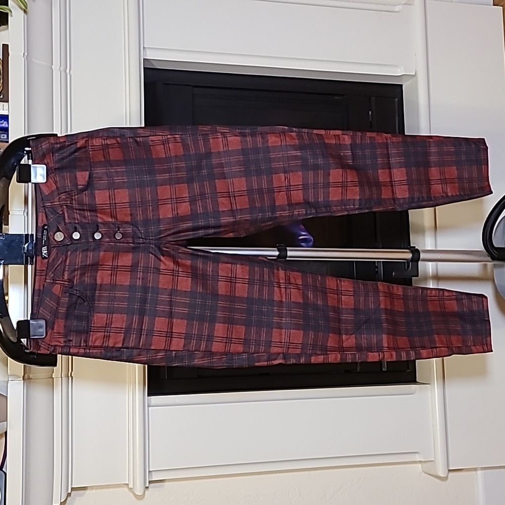 NWT ZARA Tartan‎ Plaid Coated Sateen Mid-Rise Skinny Jeans Sz 30/US 10